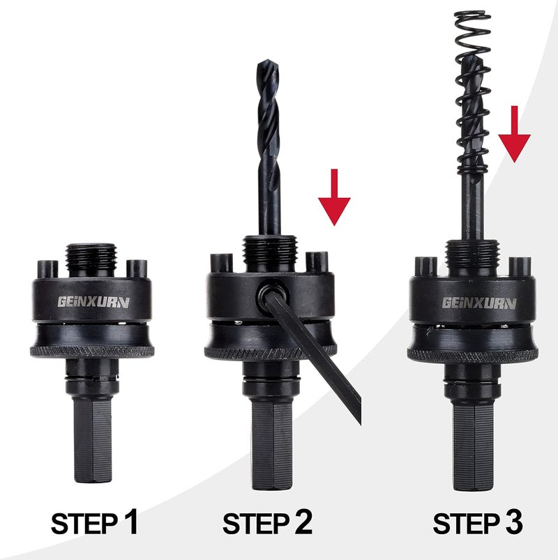 GEINXURN General Quick Change Hole Saw Mandrel, 7/16-Inch and 3/8 Inch Hole Saw Arbor with 3Pcs Central Drill/2PCS Hex wrench/2Pcs Spring - Image 4